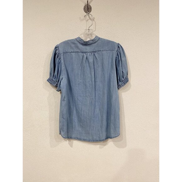 Frame Chambray Puff Sleeve Button Up Shirt Womens Small Denim Short Sle LWSh1926 - Picture 5 of 5